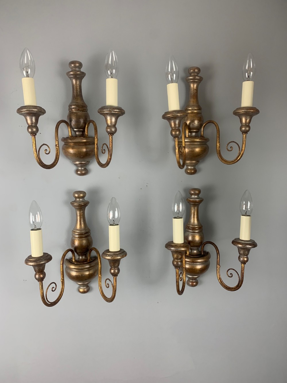Set of 4 Italian Polychrome Giltwood Wall Lights, Rewired  View IX