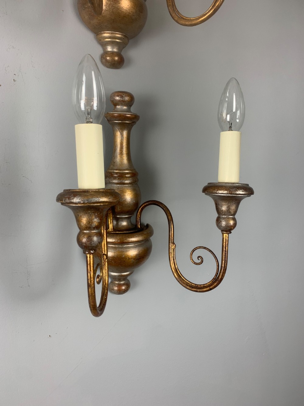 Set of 4 Italian Polychrome Giltwood Wall Lights, Rewired  View XI