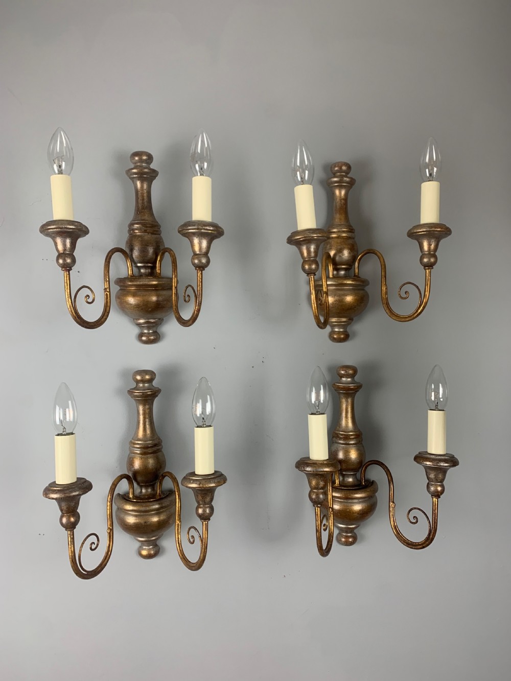 Set of 4 Italian Polychrome Giltwood Wall Lights, Rewired  View XII