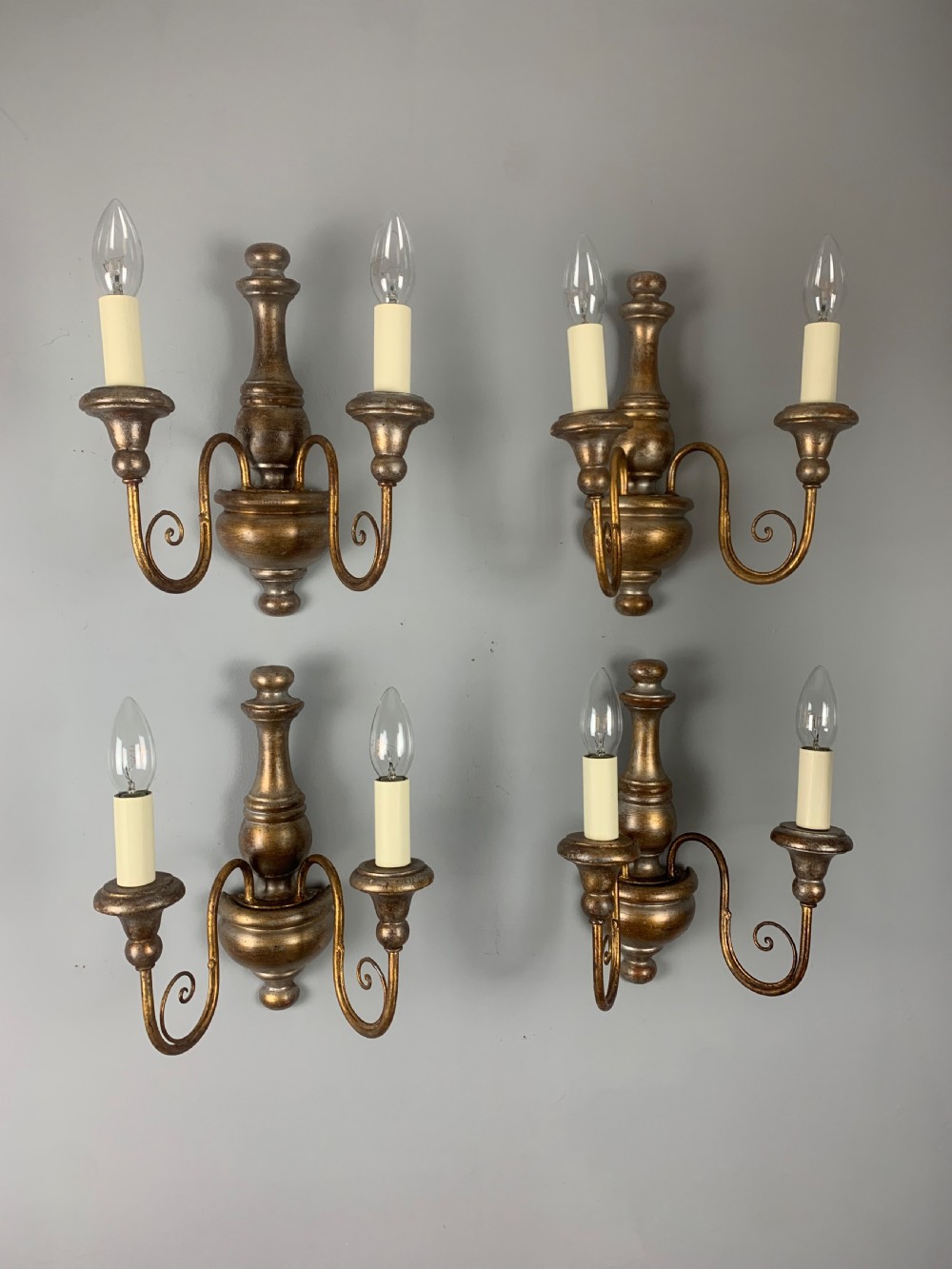 Set of 4 Italian Polychrome Giltwood Wall Lights, Rewired  View XIV