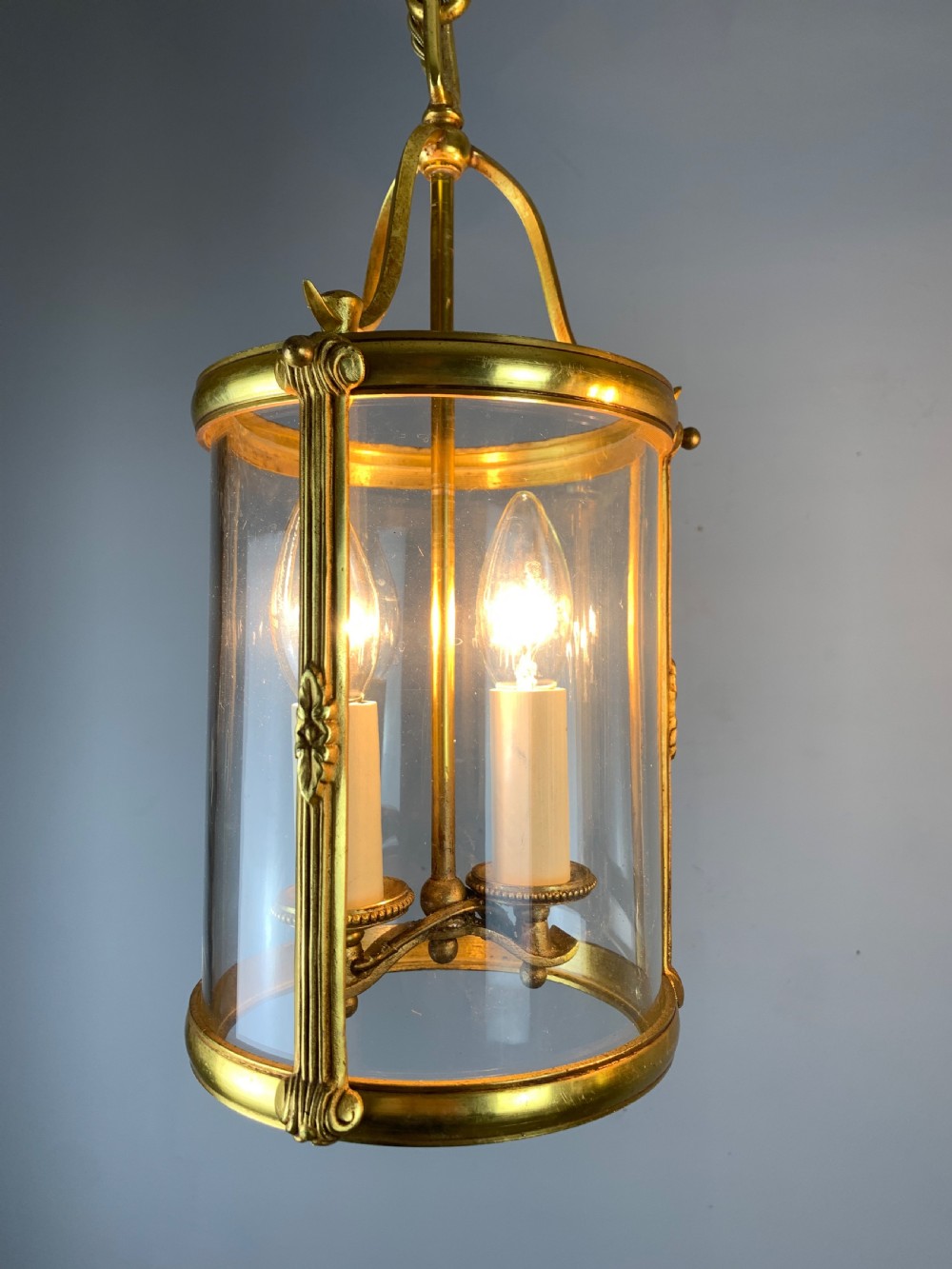 Pair of Small French Gilt Bronze Twin Light Lanterns, Rewired  View III