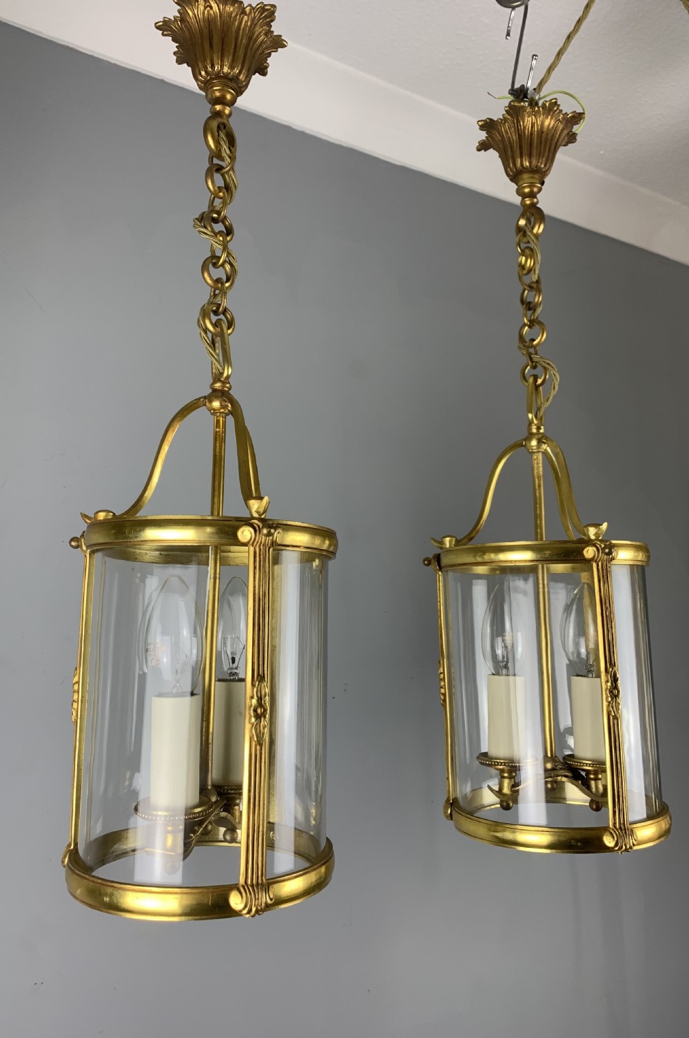 Pair of Small French Gilt Bronze Twin Light Lanterns, Rewired  View VIII