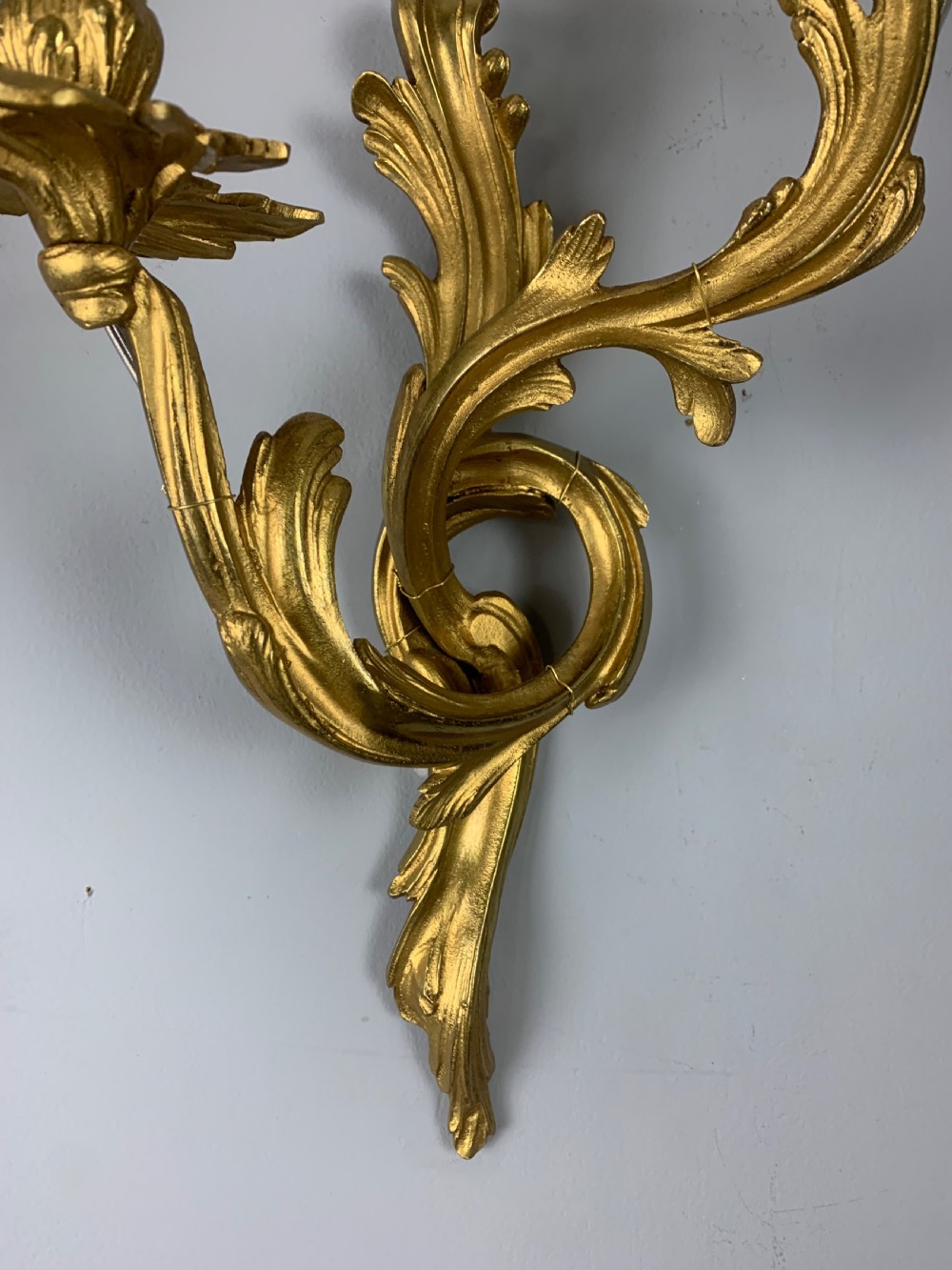 Pair Of French Gilt Brass Wall Lights, Rewired View II