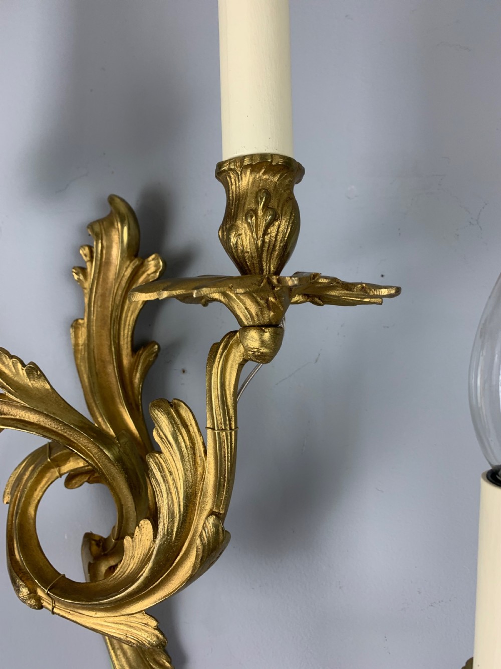 Pair Of French Gilt Brass Wall Lights, Rewired View III