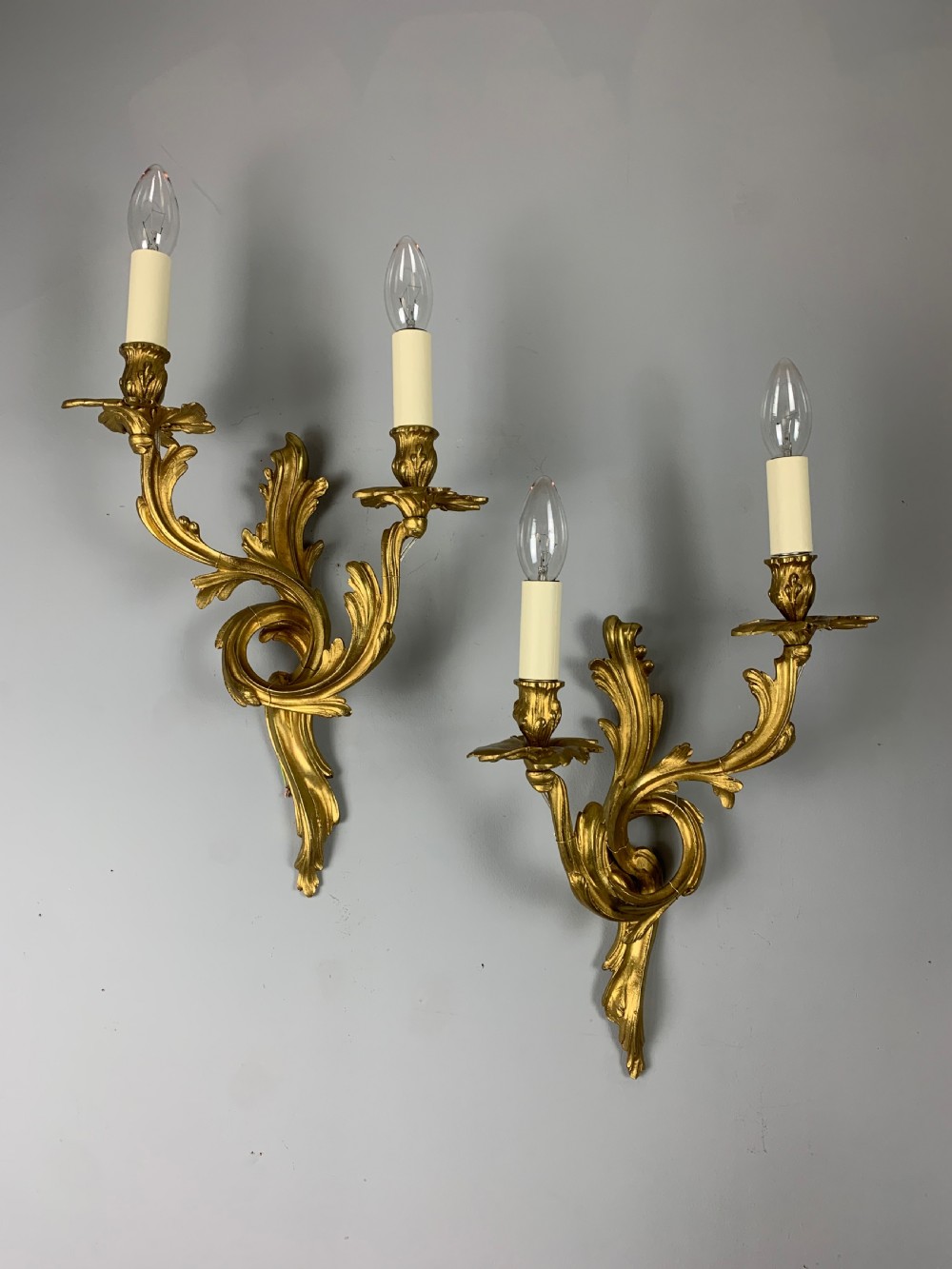 Pair Of French Gilt Brass Wall Lights, Rewired View IV