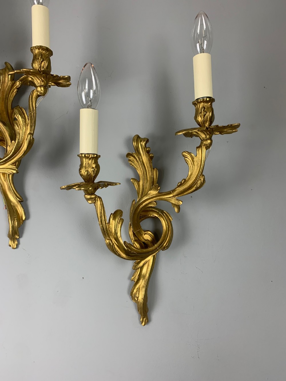 Pair Of French Gilt Brass Wall Lights, Rewired View V