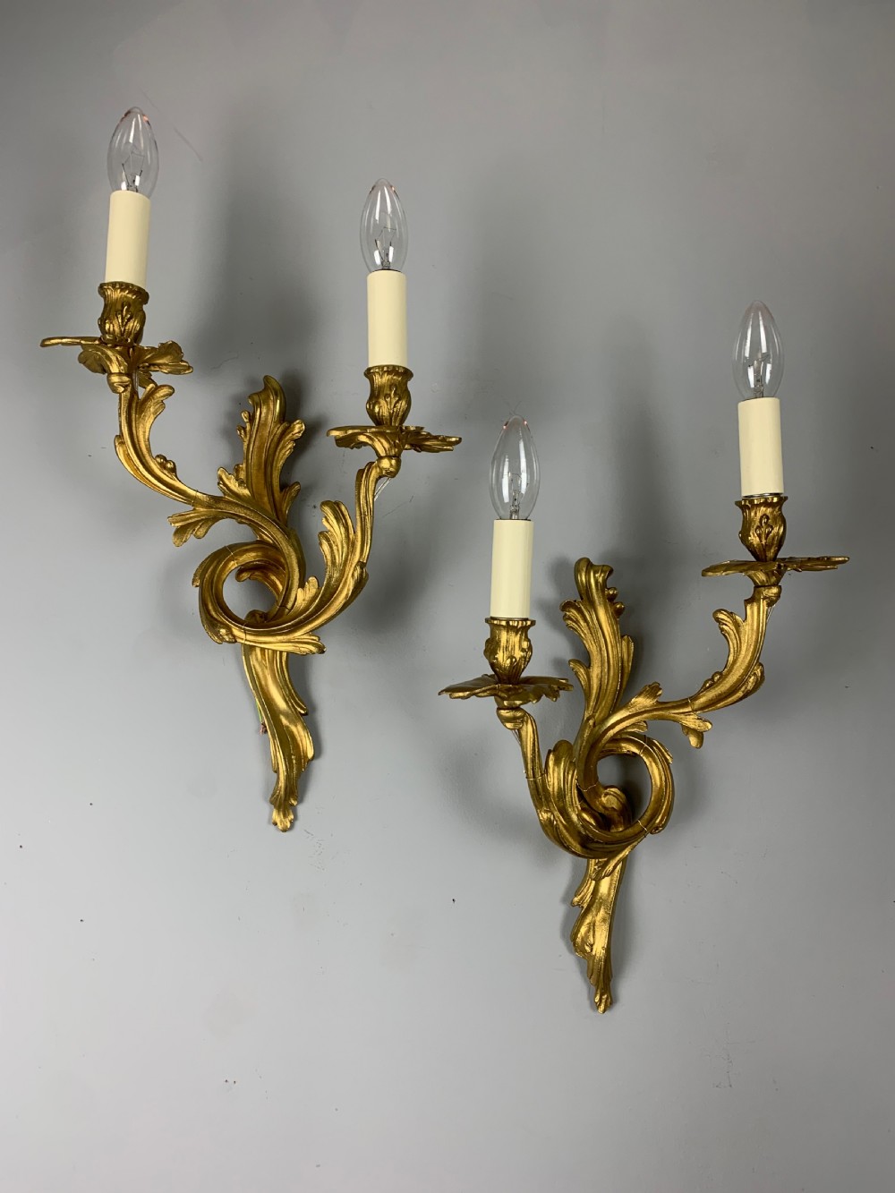 Pair Of French Gilt Brass Wall Lights, Rewired View VI