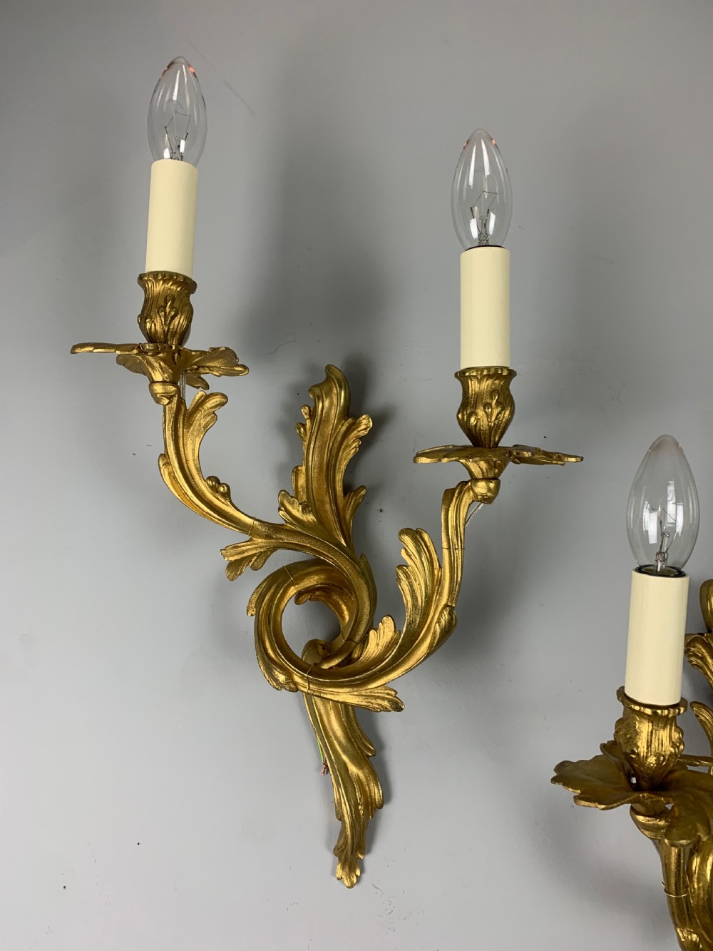 Pair Of French Gilt Brass Wall Lights, Rewired View VII
