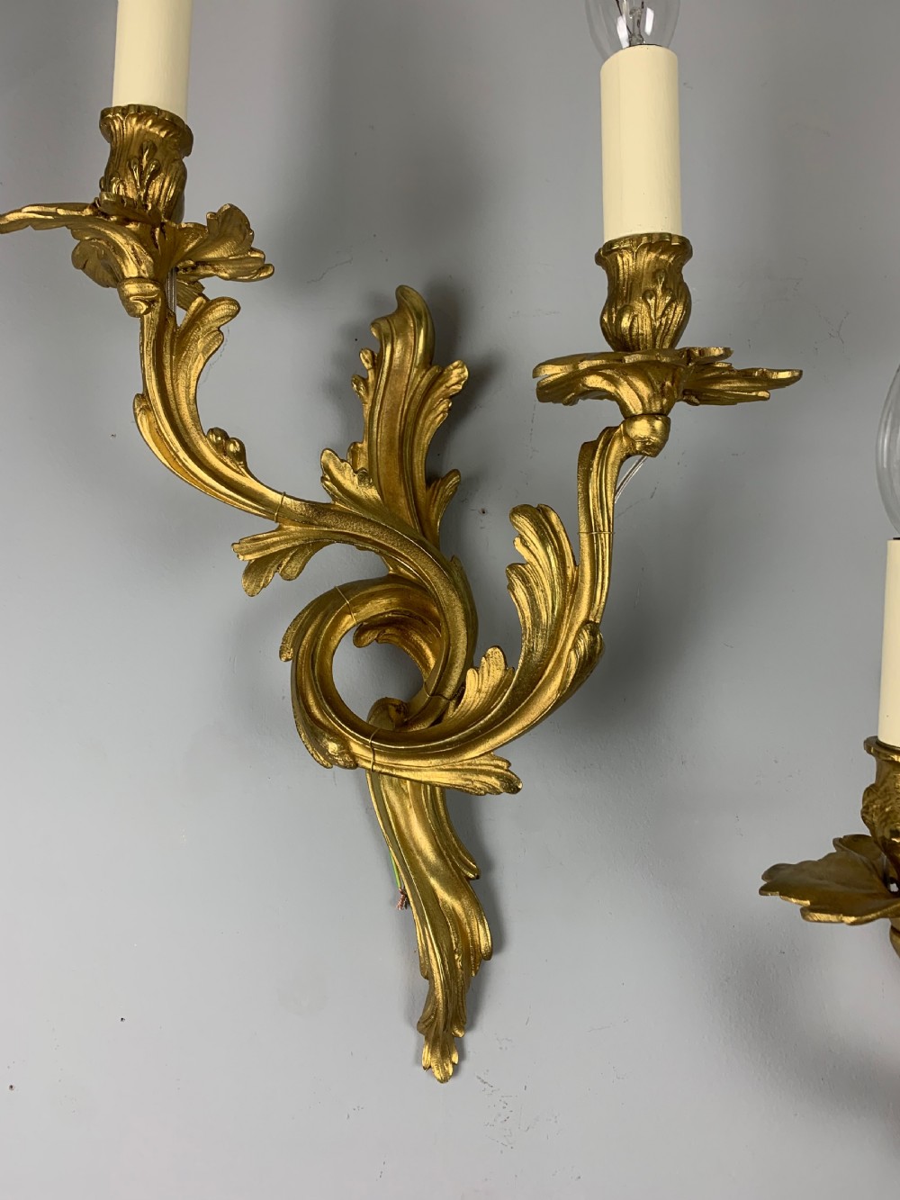 Pair Of French Gilt Brass Wall Lights, Rewired View VIII
