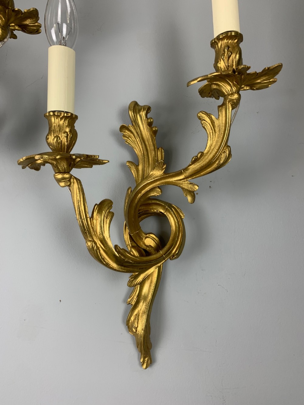 Pair Of French Gilt Brass Wall Lights, Rewired View IX