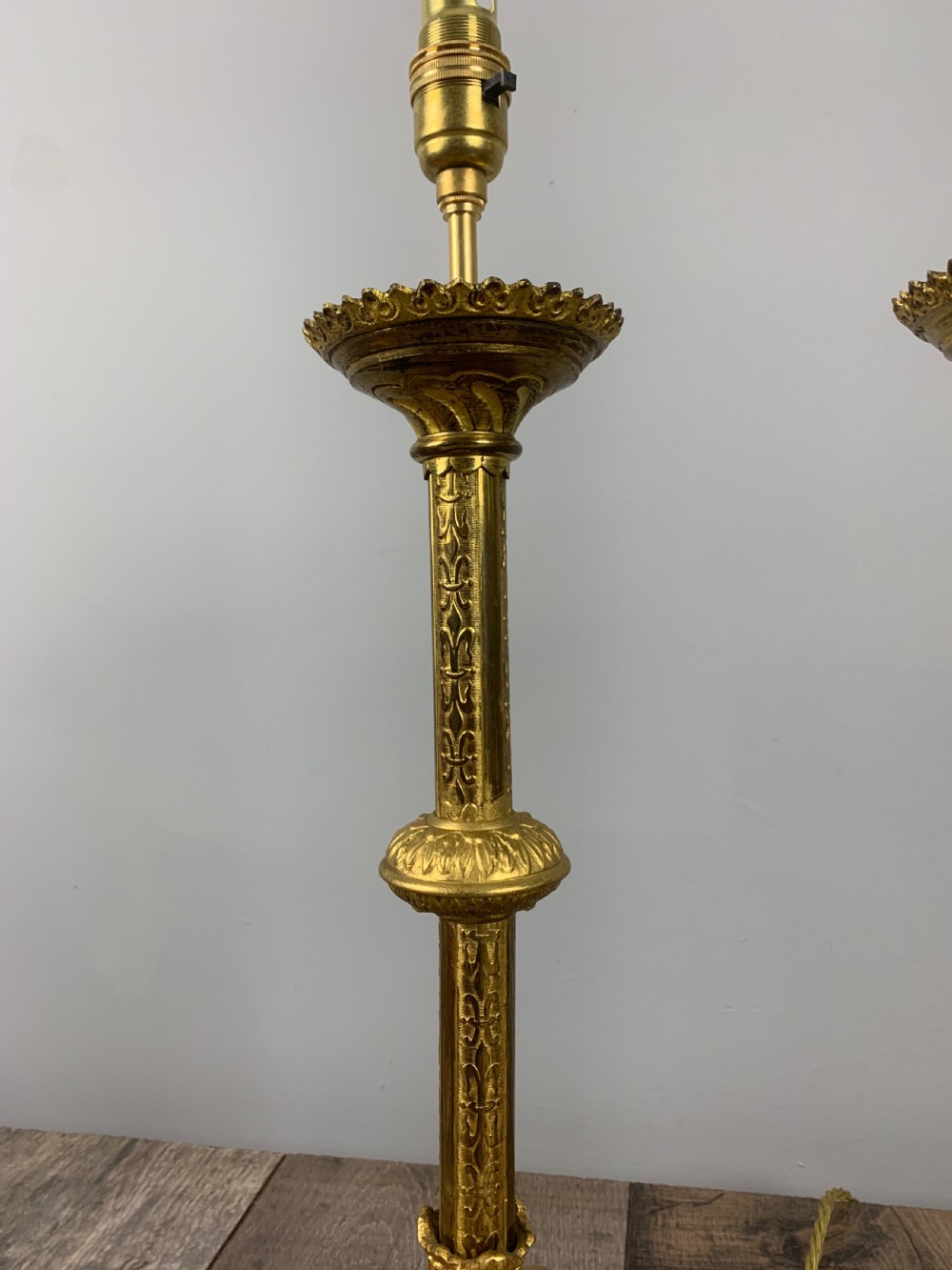 Pair of French Gilt Brass Church Altar Table Lamps, Rewired  View IV