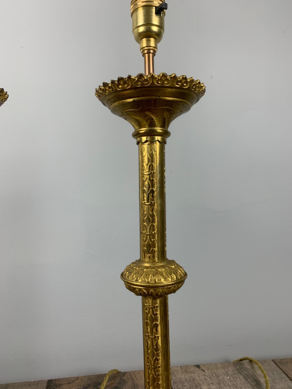 Pair of French Gilt Brass Church Altar Table Lamps, Rewired  View VI