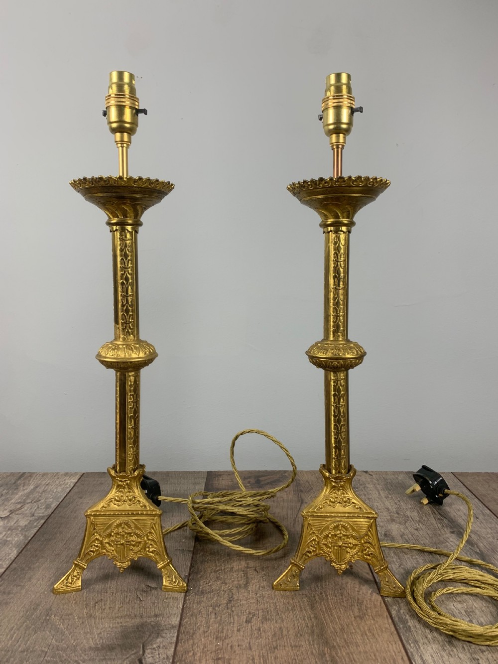 Pair of French Gilt Brass Church Altar Table Lamps, Rewired  View VIII