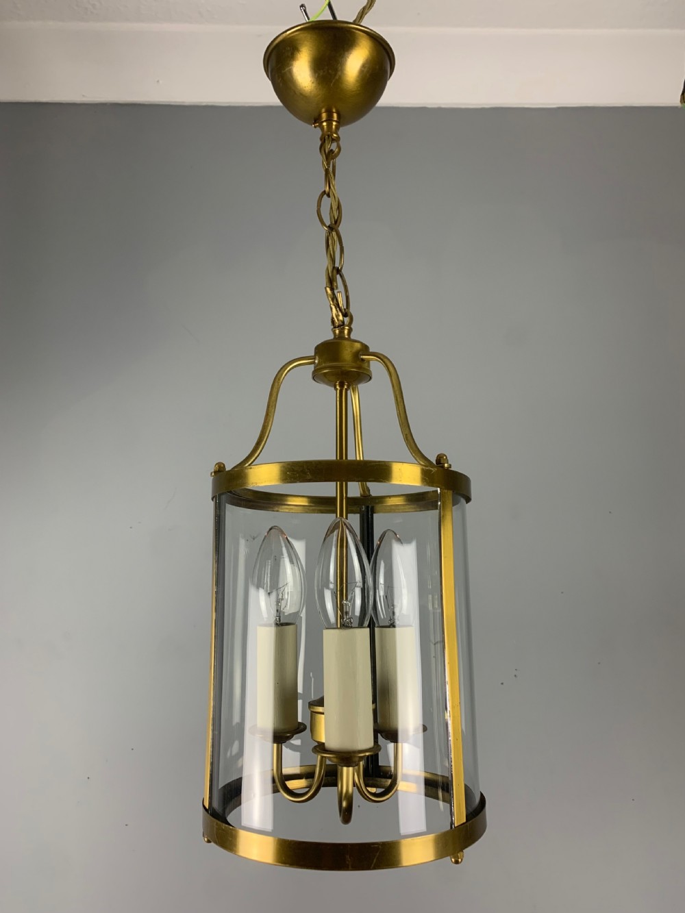 French Gilt Brass Triple Light Lantern, Rewired  View V