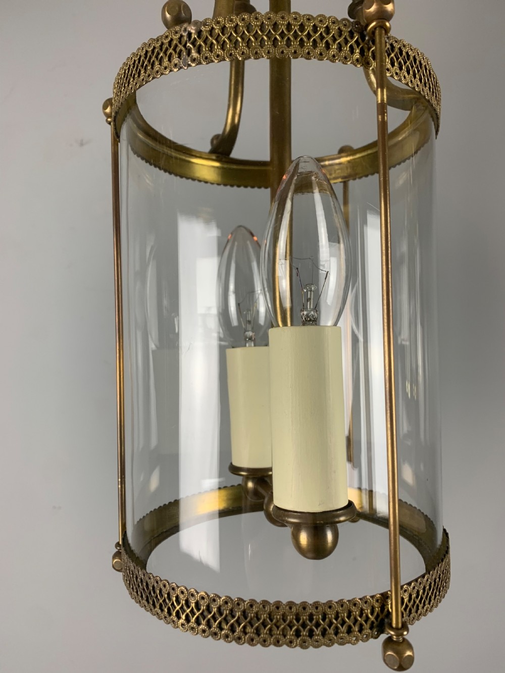 French Small Brass Twin Light Antique Hall Lantern View IV