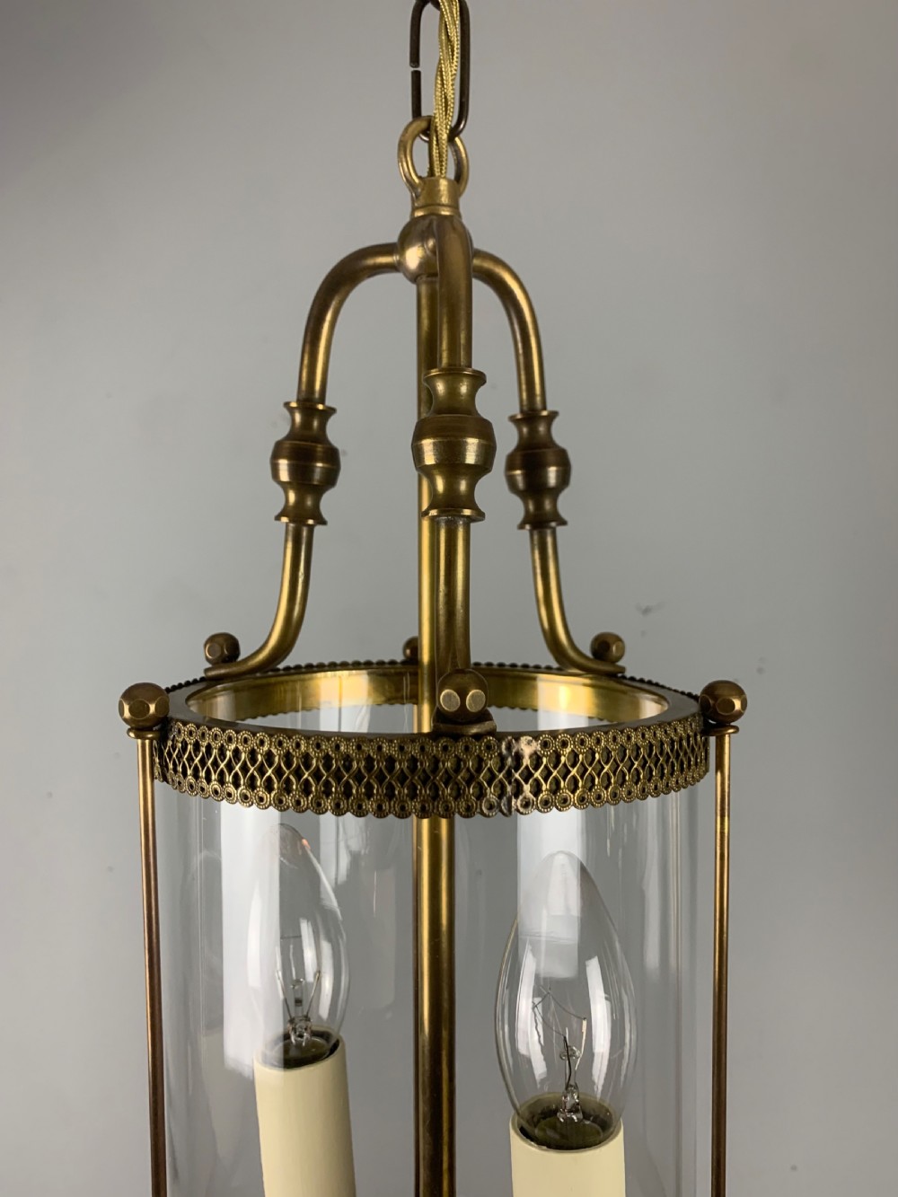 French Small Brass Twin Light Antique Hall Lantern View VIII