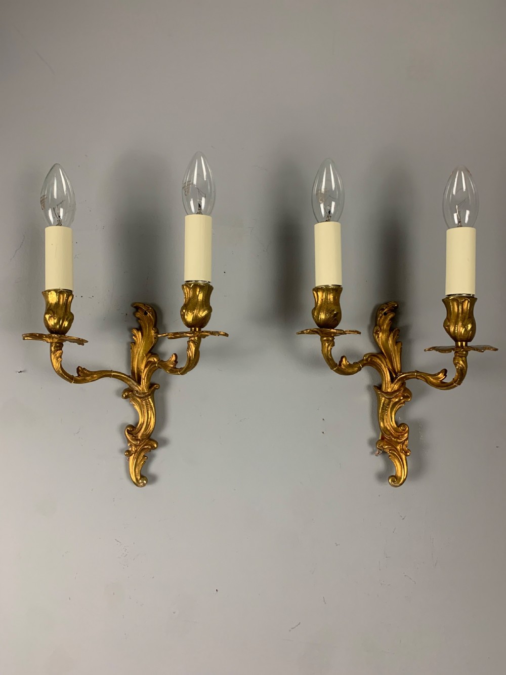 Small Pair of French Antique Wall Lights, Gilt Bronze 
