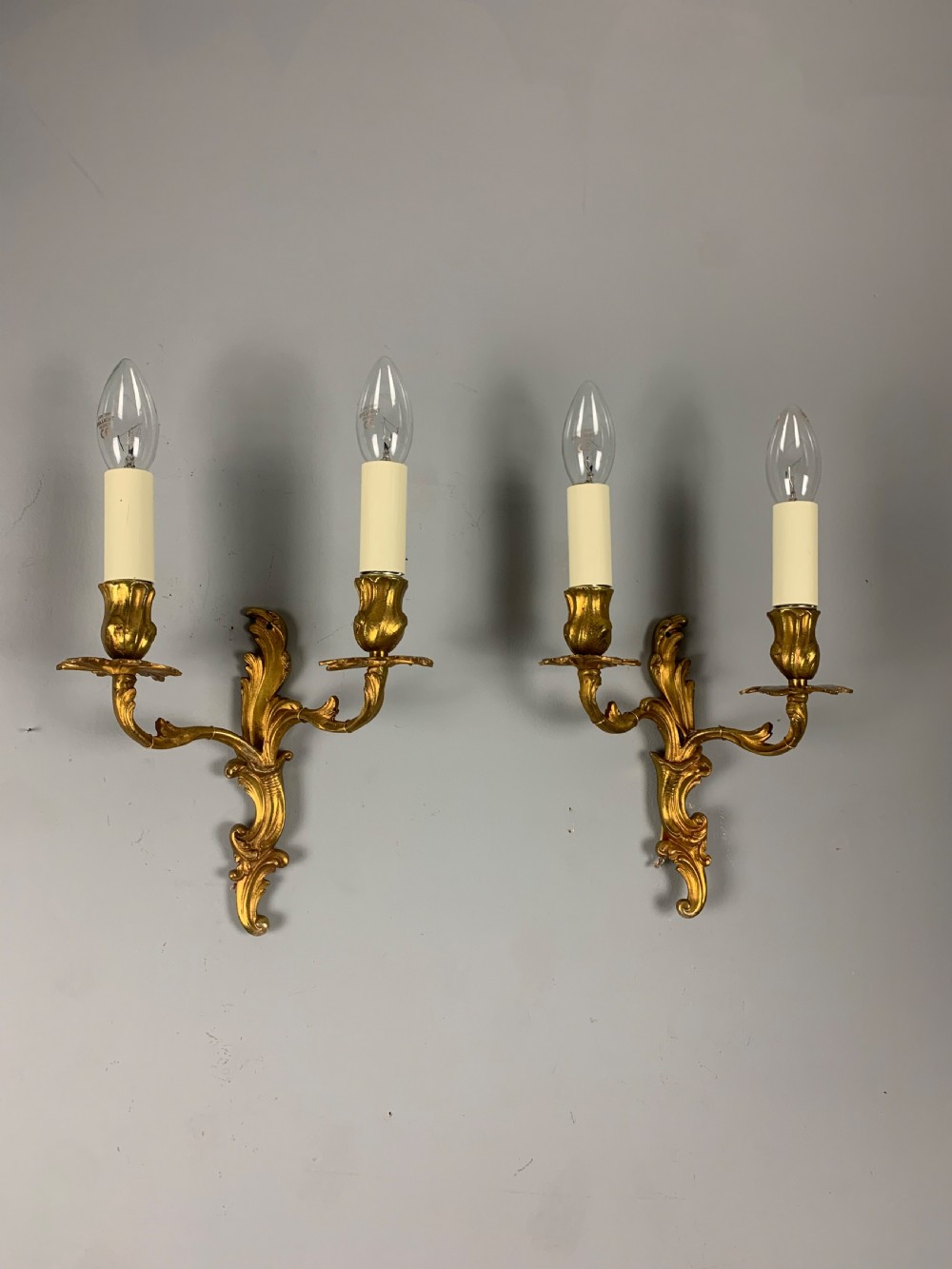 Small Pair of French Antique Wall Lights, Gilt Bronze  View II