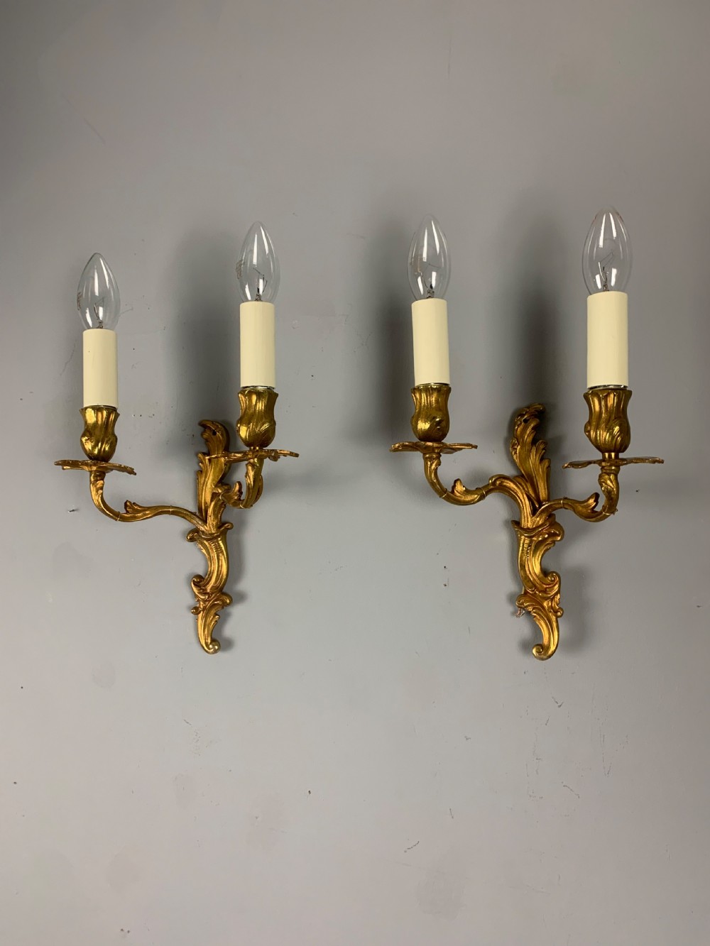 Small Pair of French Antique Wall Lights, Gilt Bronze  View IV