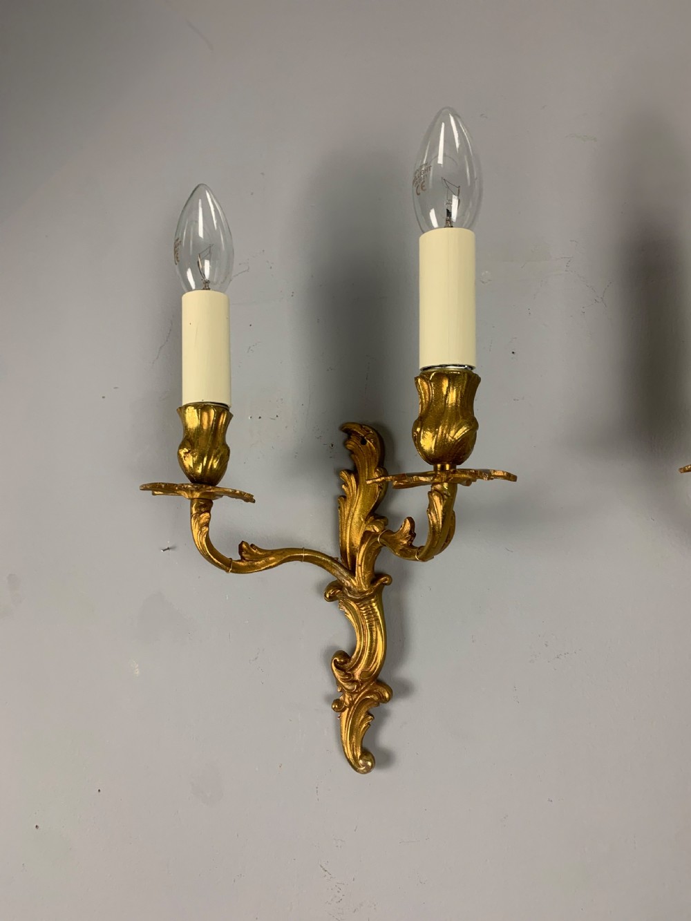 Small Pair of French Antique Wall Lights, Gilt Bronze  View V