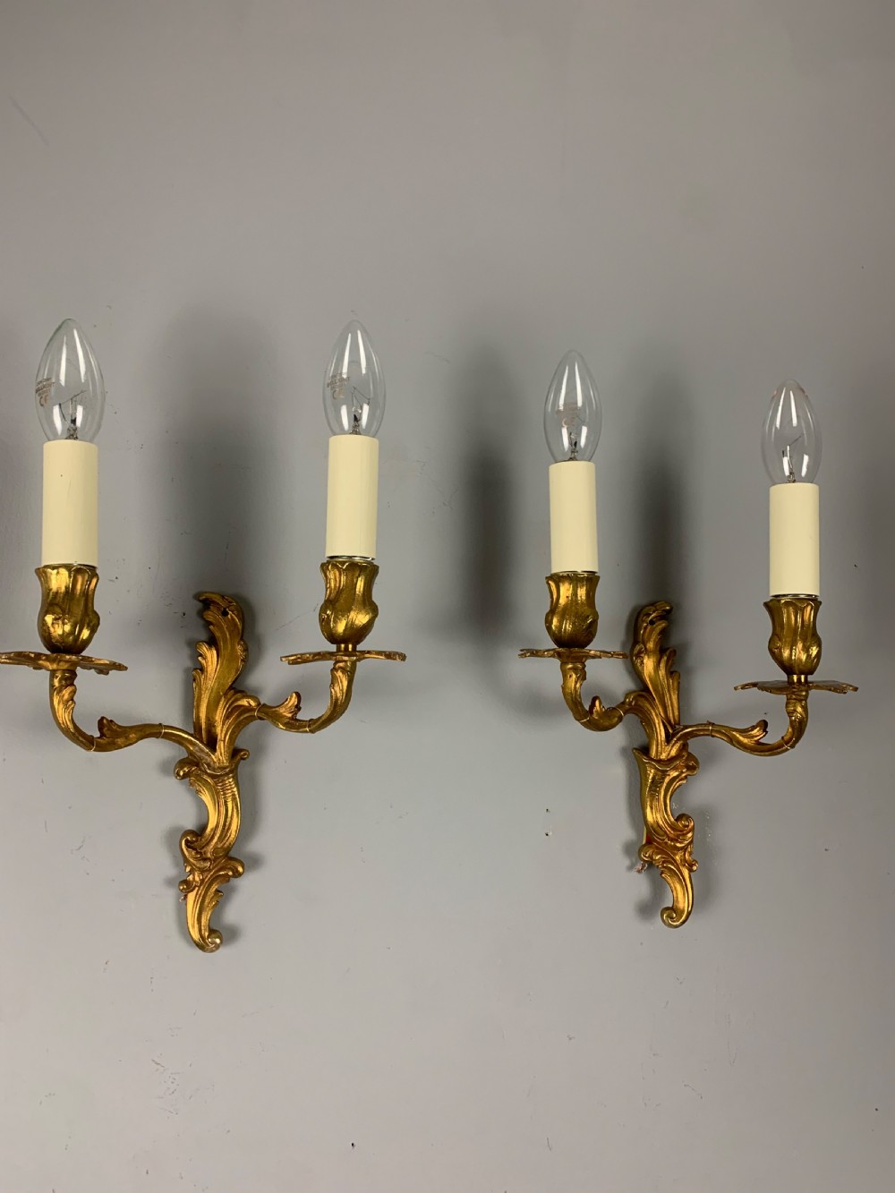 Small Pair of French Antique Wall Lights, Gilt Bronze  View VI