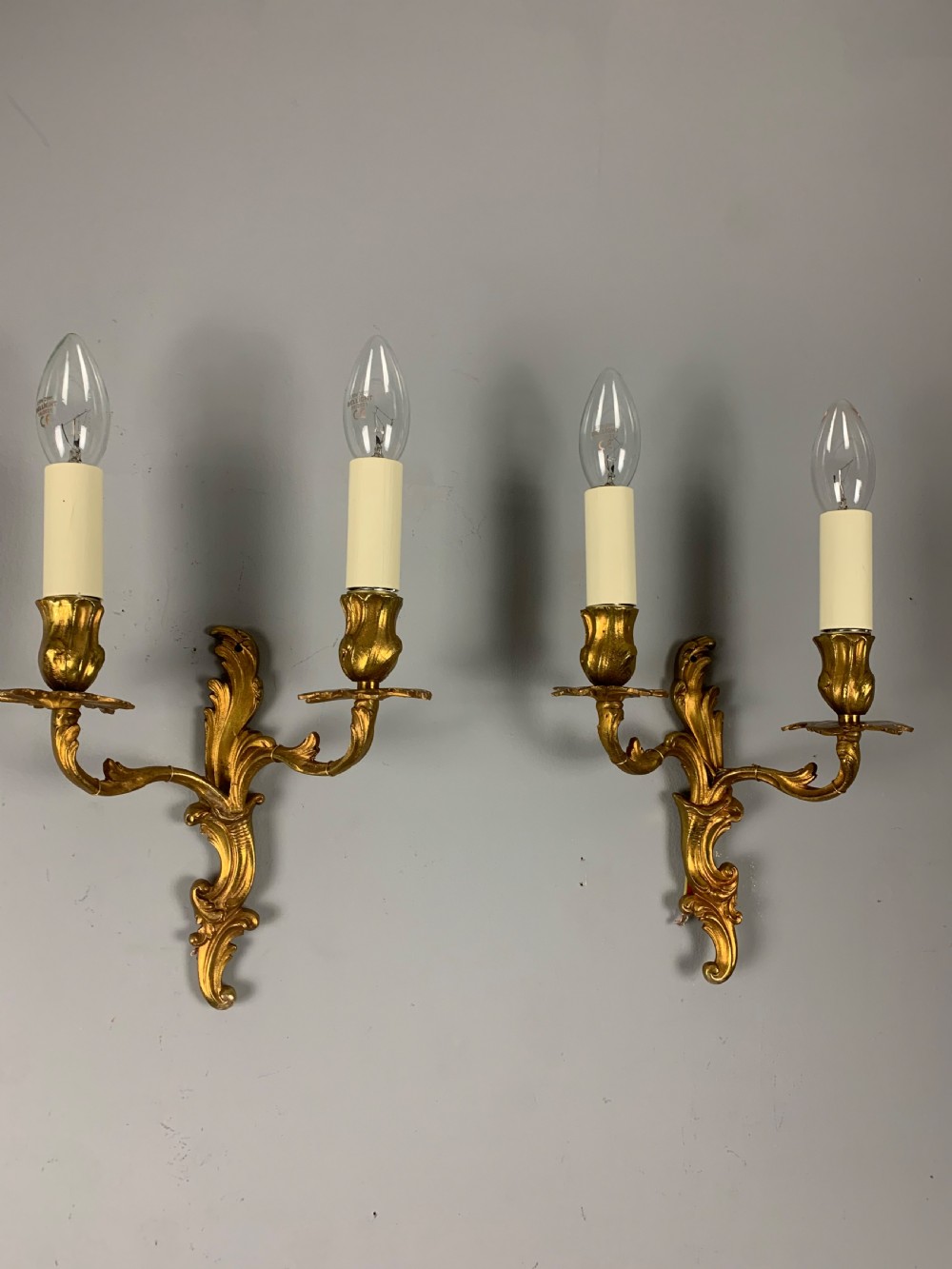 Small Pair of French Antique Wall Lights, Gilt Bronze  View VIII