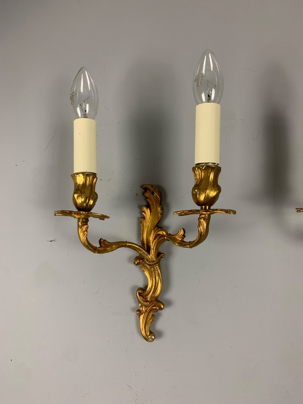Small Pair of French Antique Wall Lights, Gilt Bronze  View IX