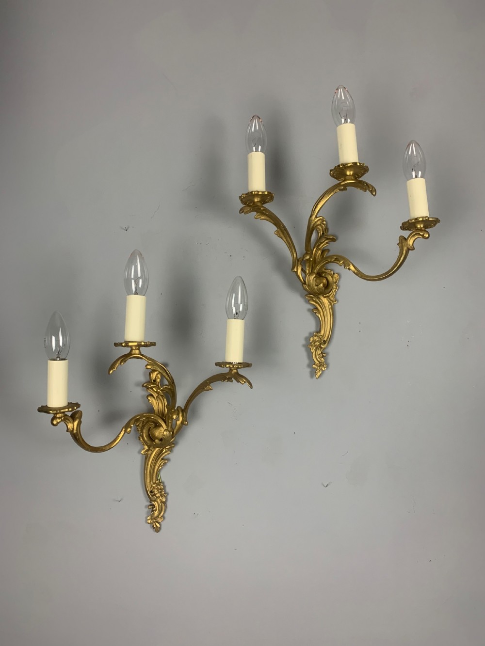 Pair of French Triple Arm Antique Wall Lights 