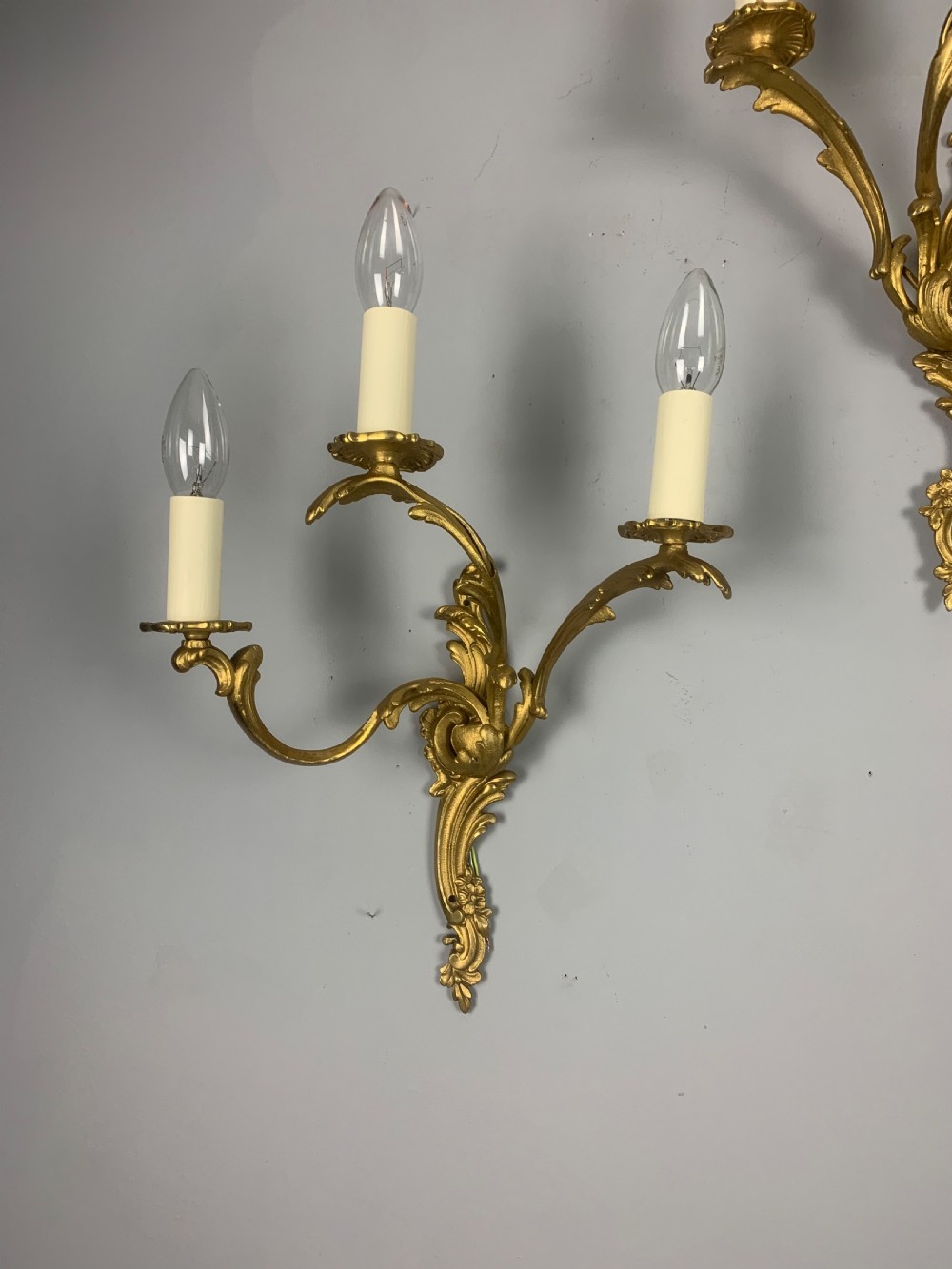 Pair of French Triple Arm Antique Wall Lights  View II