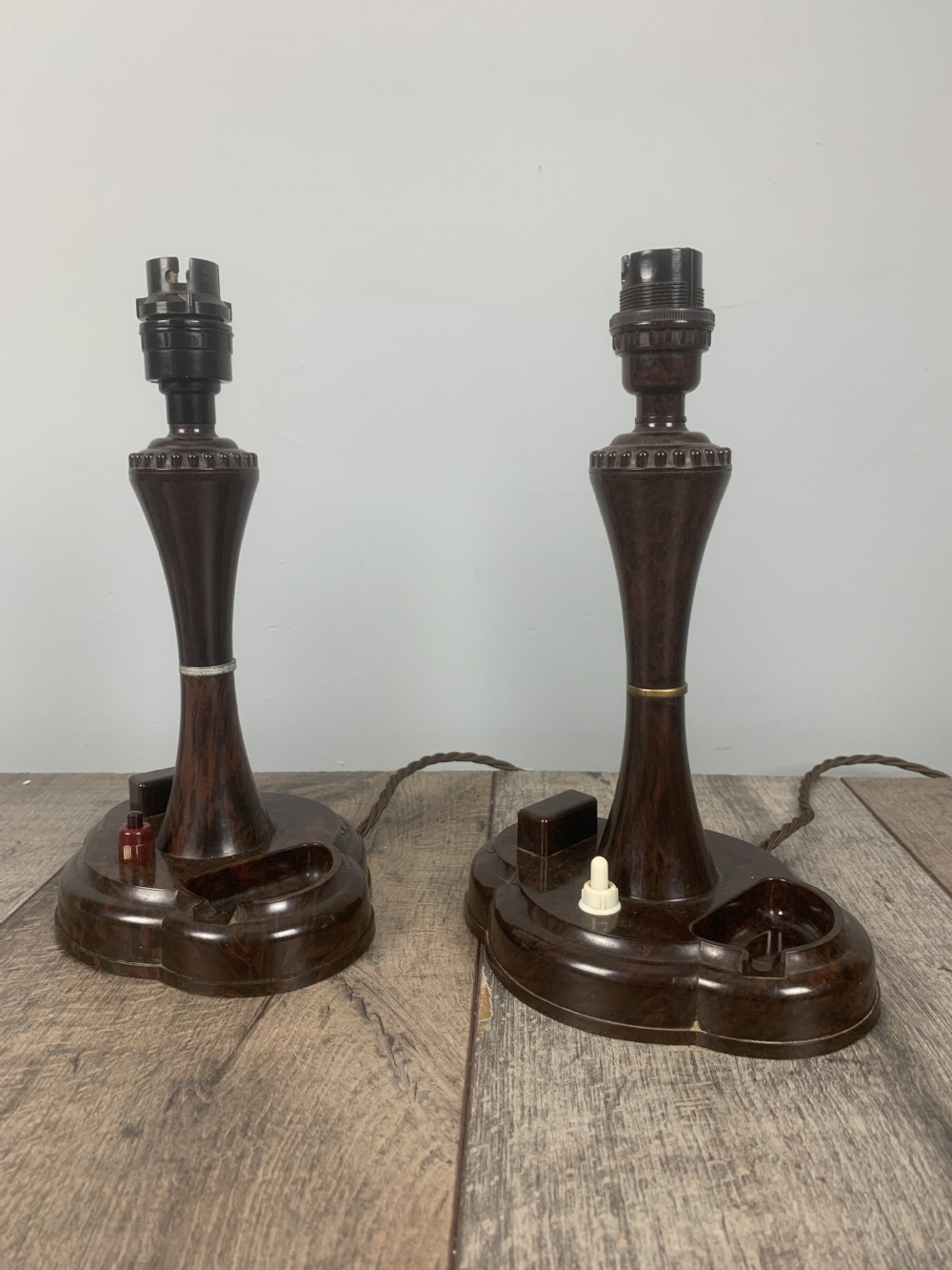 Near Pair of Art Deco Bakelite Smokers Table Lamps, Rewired and Pat tested 