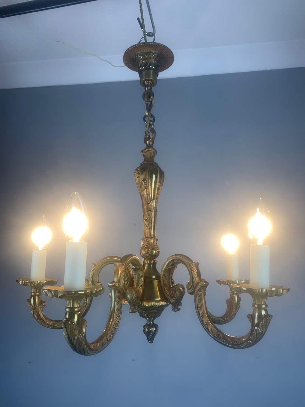 French Bronze 5 Light Antique Chandelier  View XII