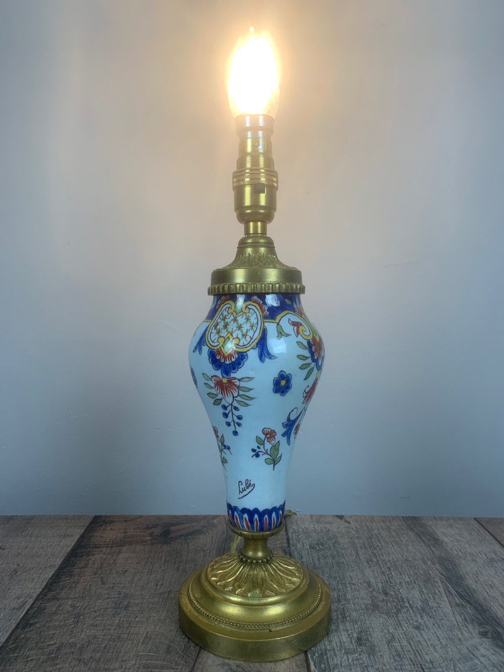 Small Signed French Antique Table Lamp  View II