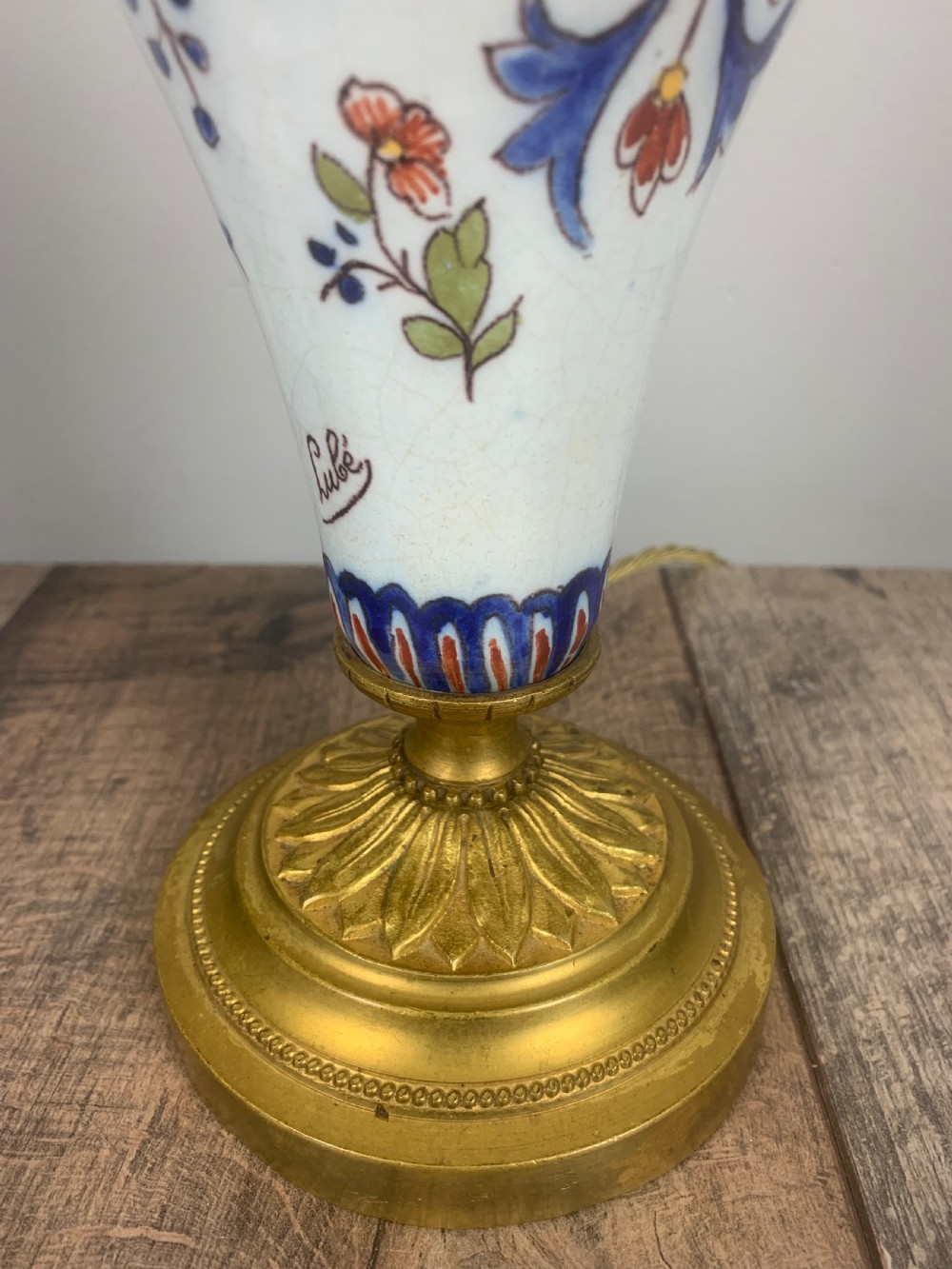 Small Signed French Antique Table Lamp  View IX