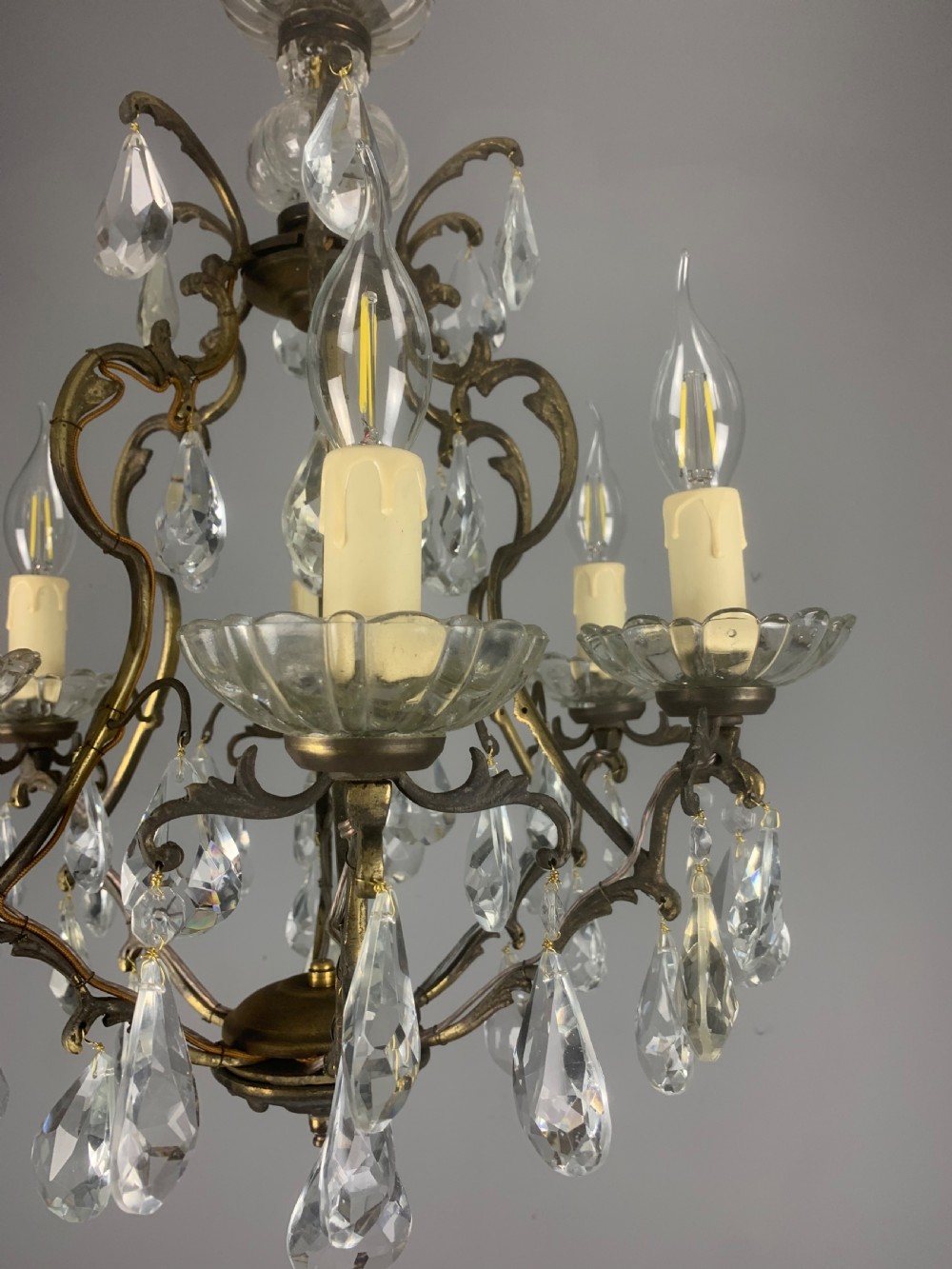 French Aged Brass 6 Arm Antique Birdcage Chandelier  View VI