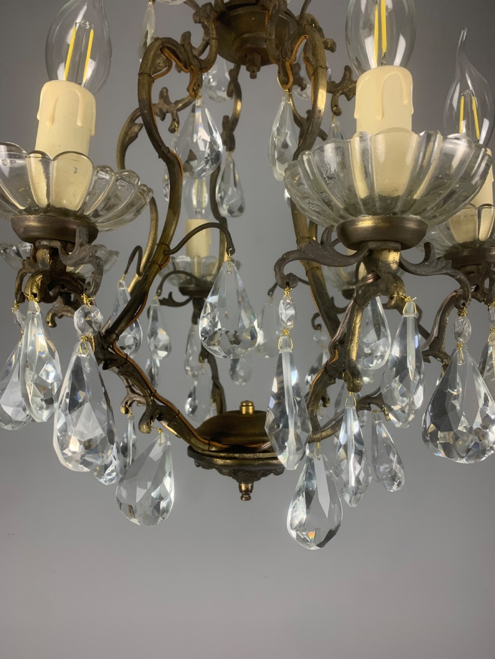 French Aged Brass 6 Arm Antique Birdcage Chandelier  View VII