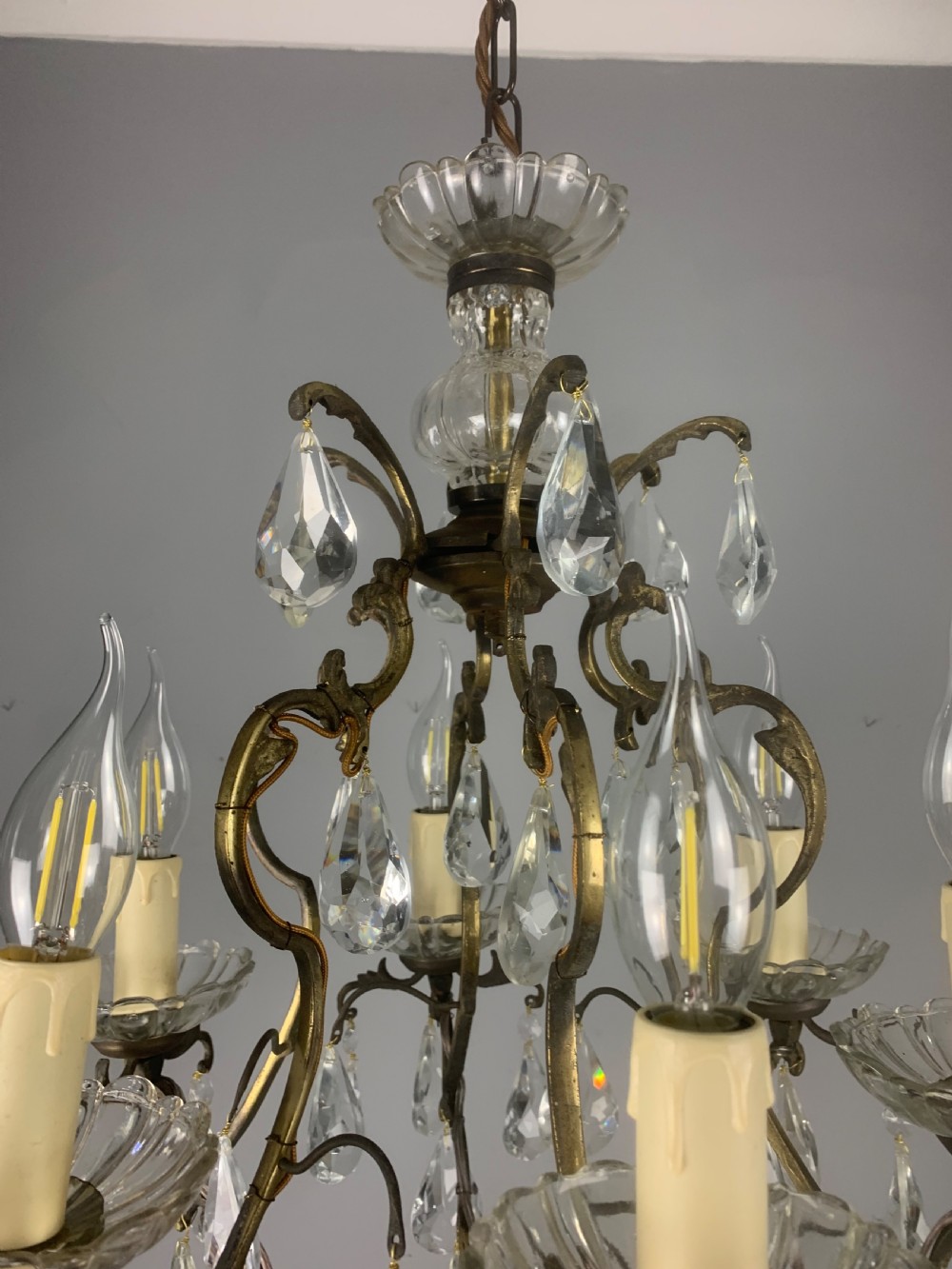 French Aged Brass 6 Arm Antique Birdcage Chandelier  View XII
