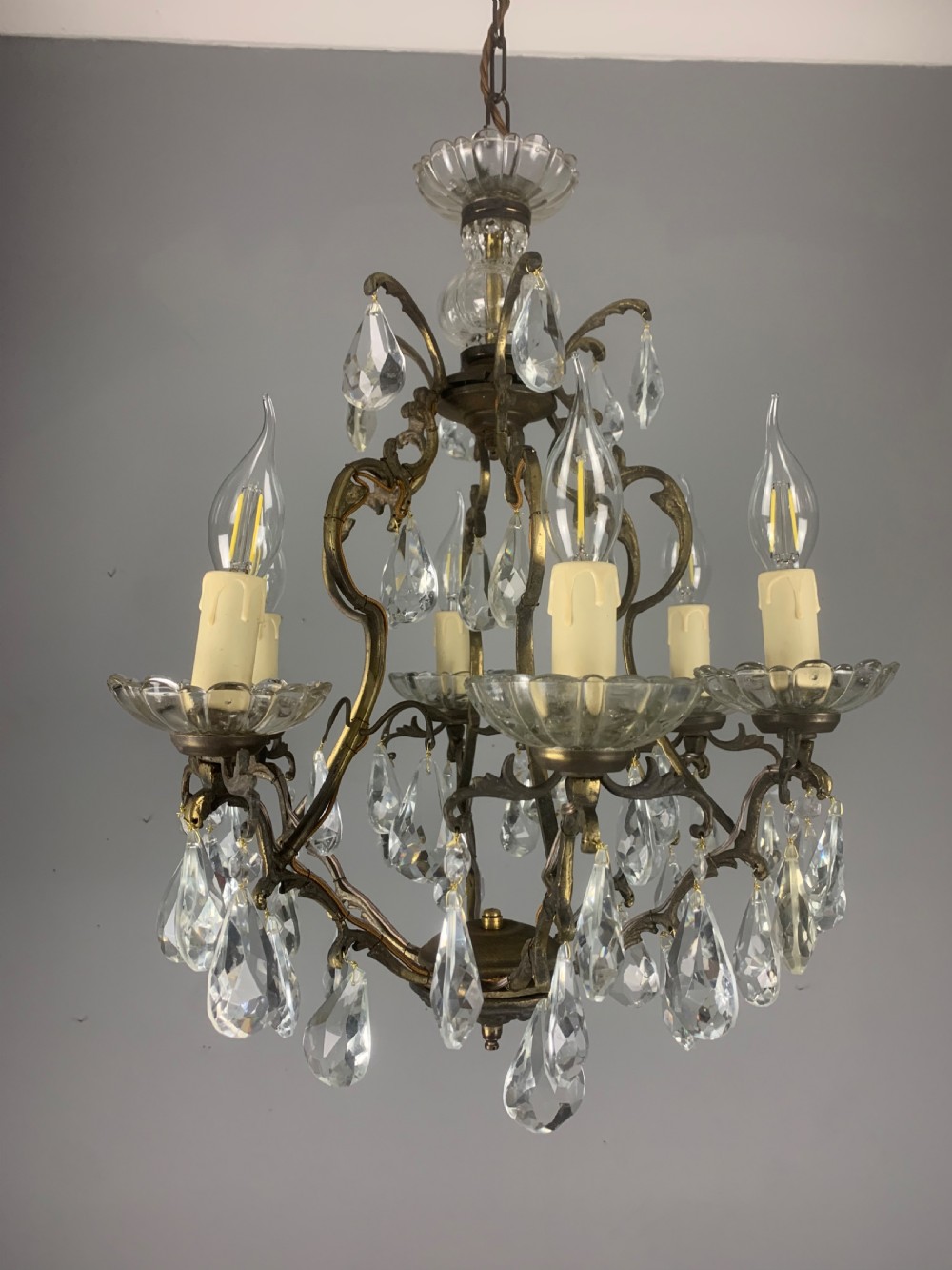French Aged Brass 6 Arm Antique Birdcage Chandelier  View XIII