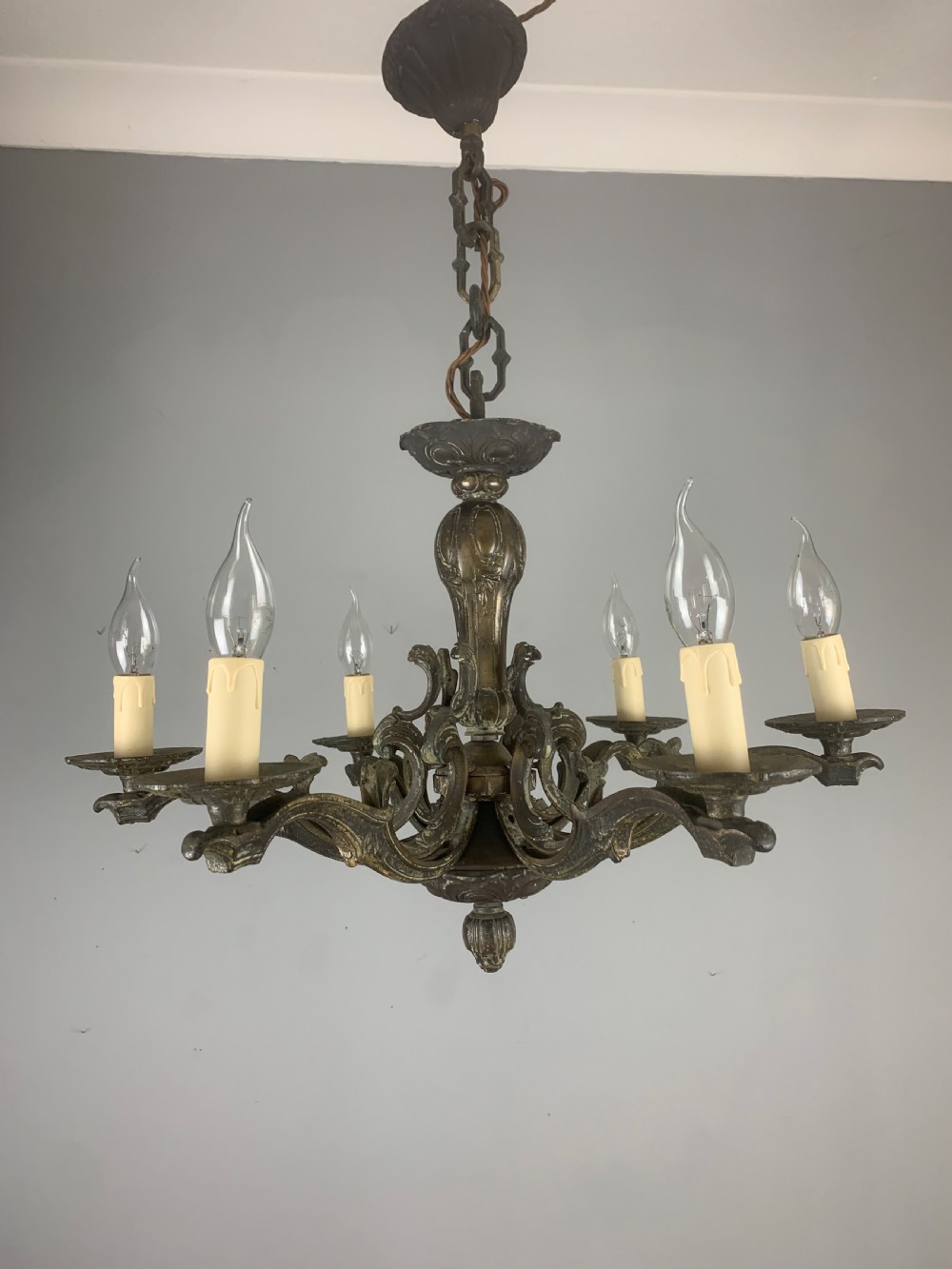 Heavy French Bronze 6 Light Antique Chandelier 