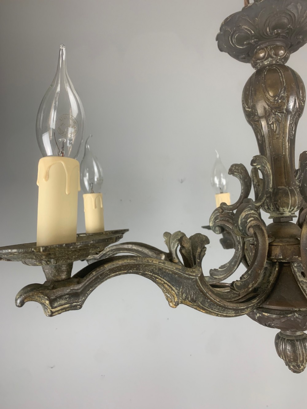 Heavy French Bronze 6 Light Antique Chandelier  View II
