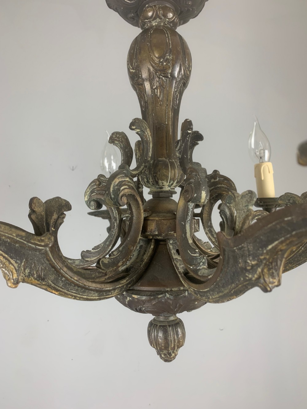 Heavy French Bronze 6 Light Antique Chandelier  View III