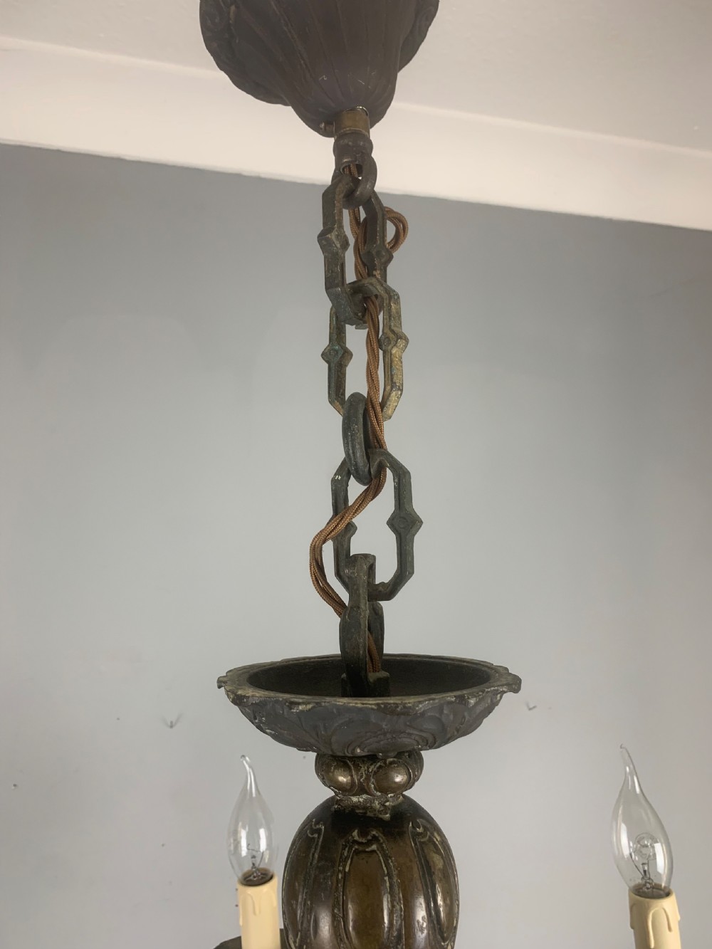 Heavy French Bronze 6 Light Antique Chandelier  View IV