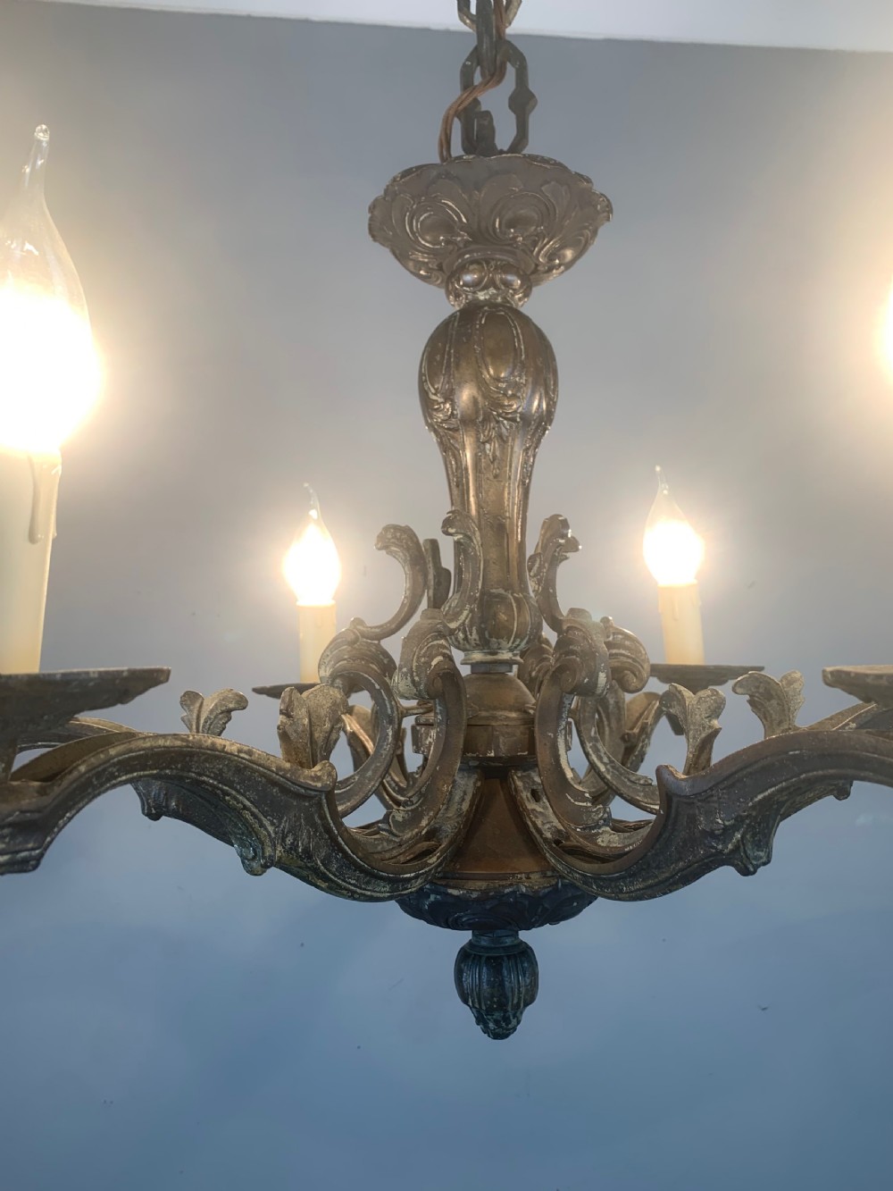Heavy French Bronze 6 Light Antique Chandelier  View V