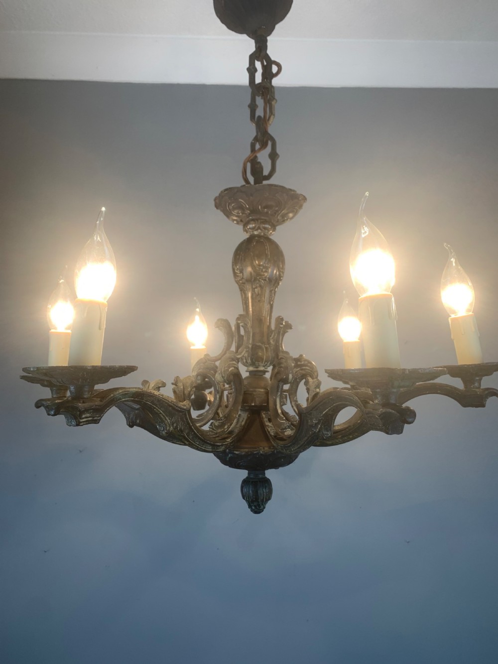 Heavy French Bronze 6 Light Antique Chandelier  View VI