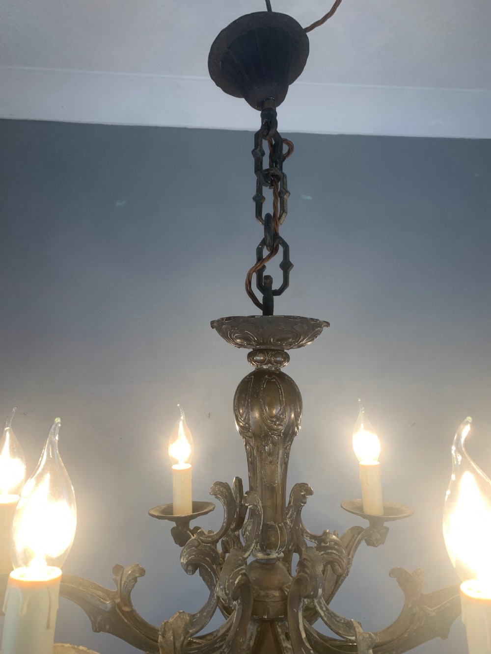 Heavy French Bronze 6 Light Antique Chandelier  View VII