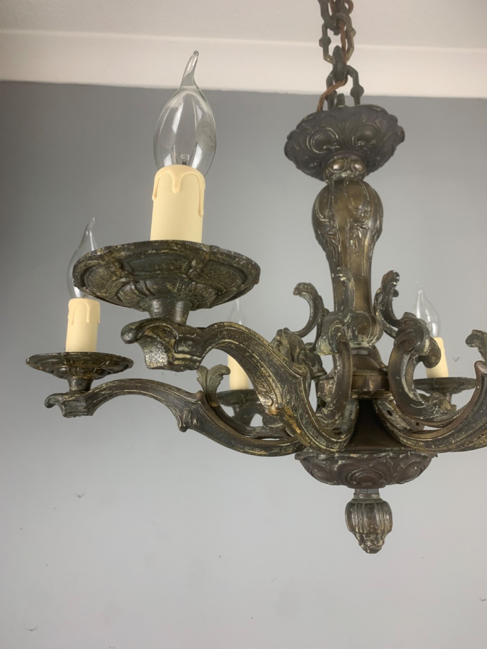 Heavy French Bronze 6 Light Antique Chandelier  View VIII
