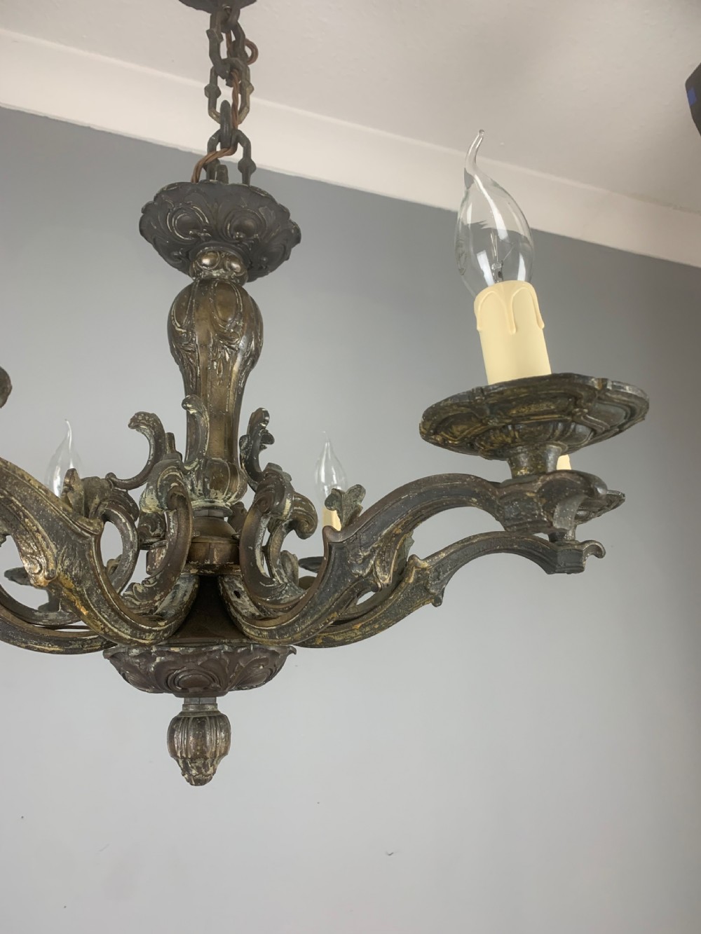 Heavy French Bronze 6 Light Antique Chandelier  View IX