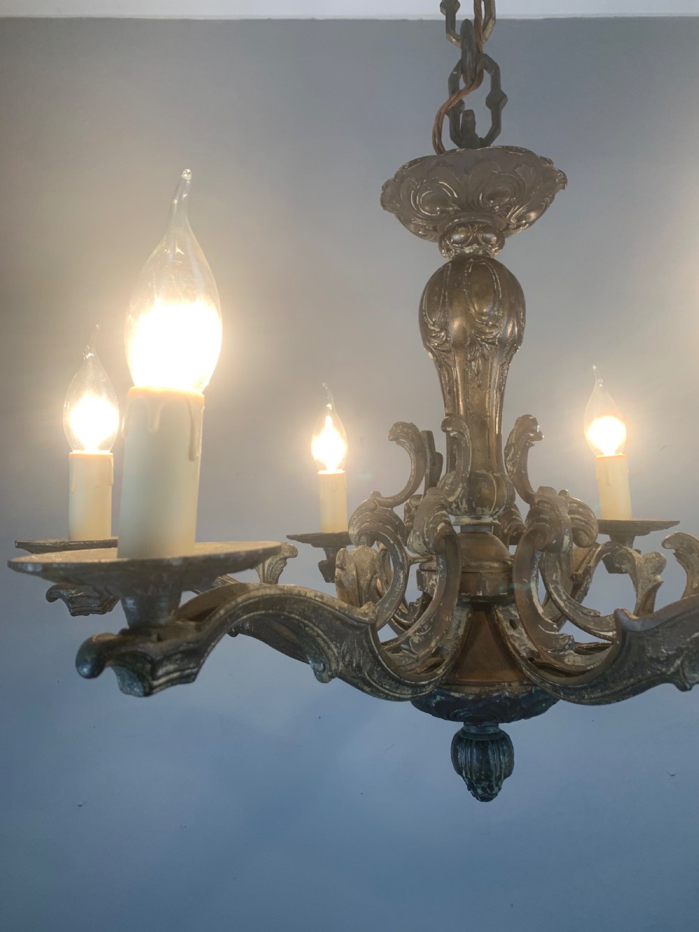 Heavy French Bronze 6 Light Antique Chandelier  View X
