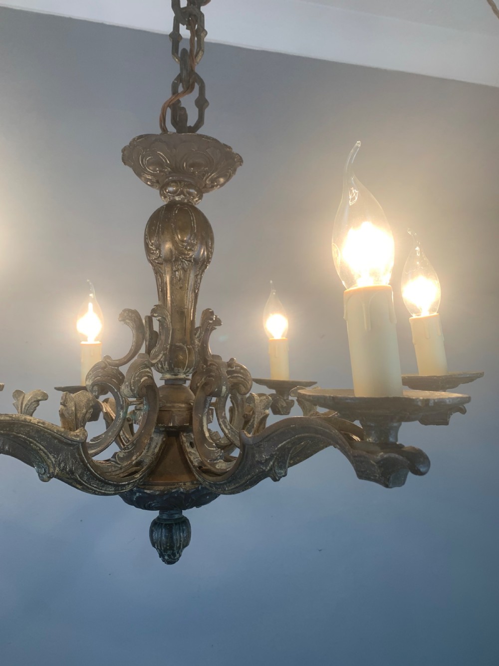 Heavy French Bronze 6 Light Antique Chandelier  View XI