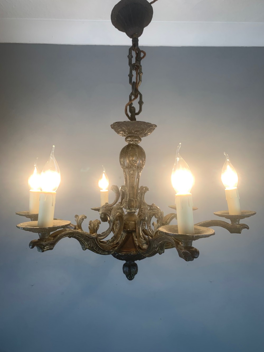 Heavy French Bronze 6 Light Antique Chandelier  View XII