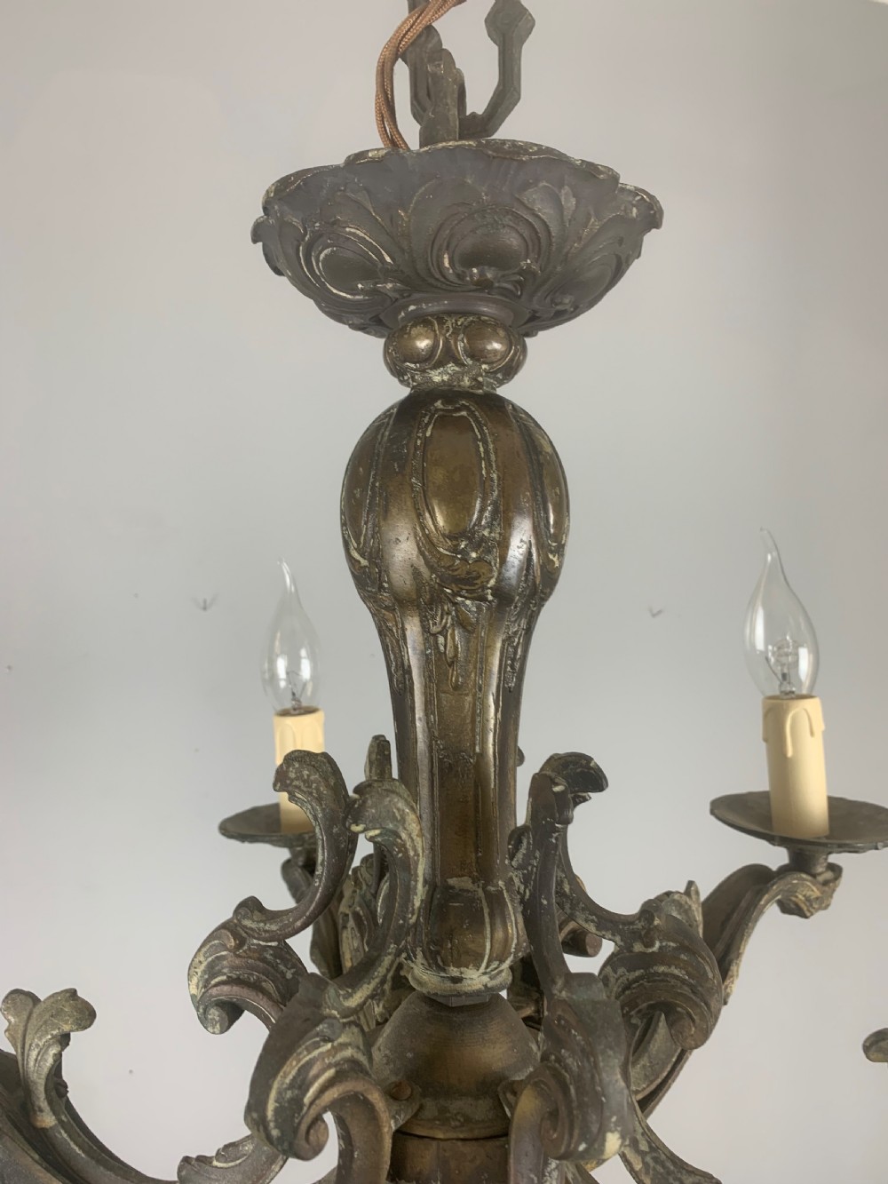 Heavy French Bronze 6 Light Antique Chandelier  View XIII